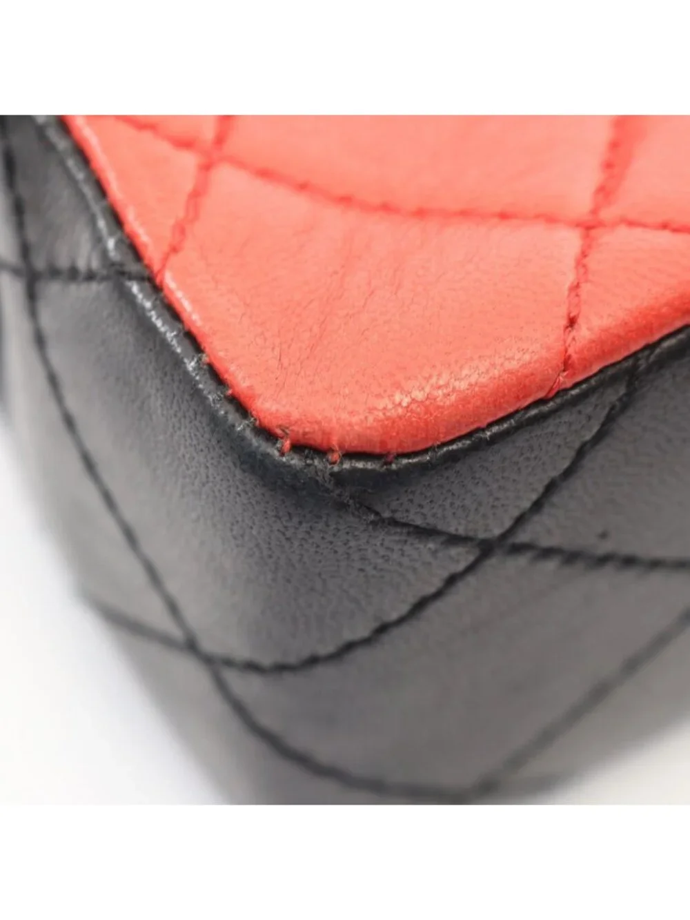 Chanel Shoulder Bag Quilted Single Flap Bicolor Black Red Lambskin Chain